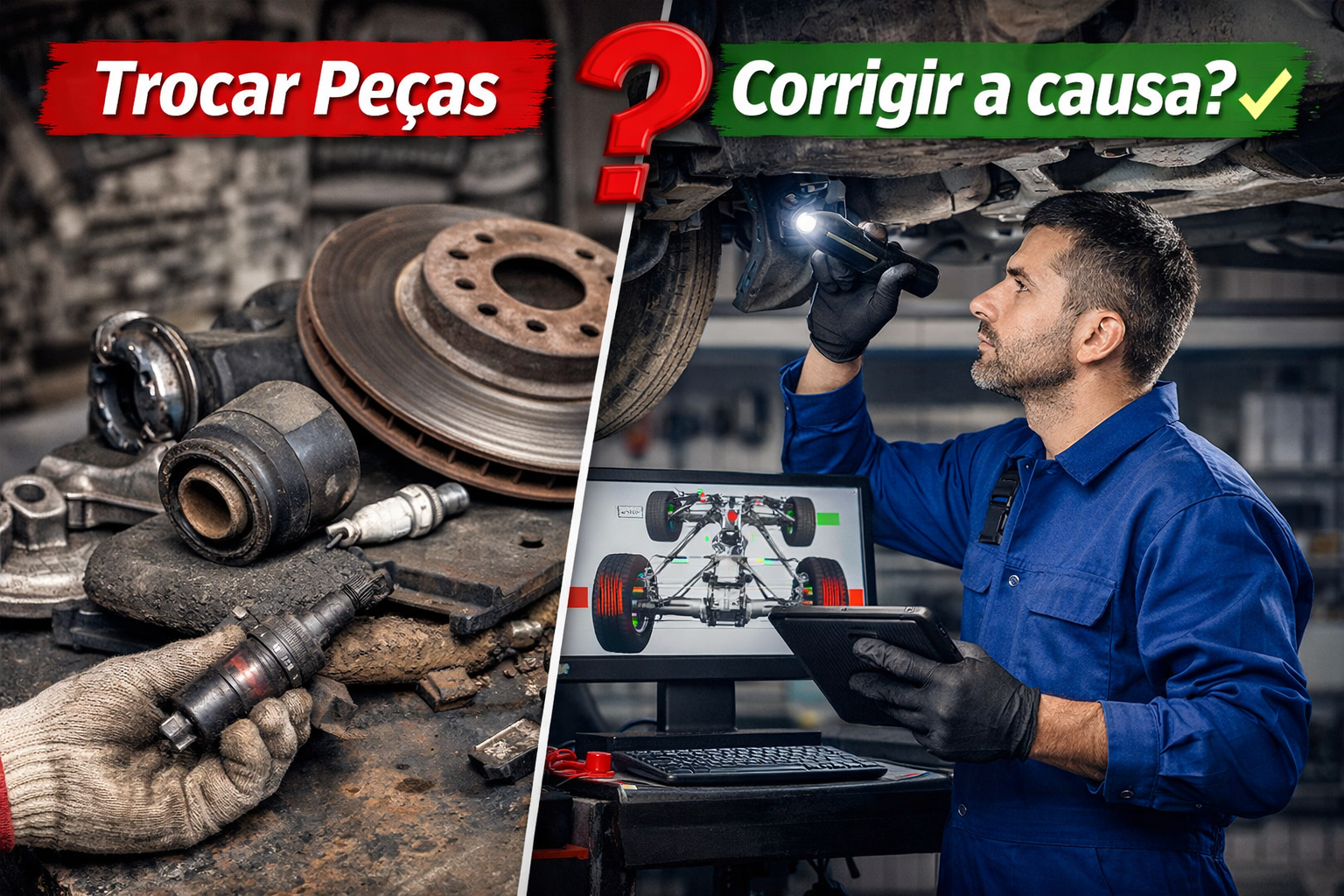 trocar peças ou corrigir a causa diagnóstico automotivo profissional em oficina mecânica
